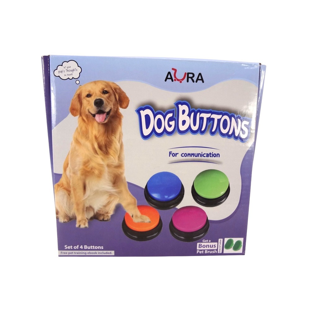 Aura Dog Buttons Communication Set 4 Pack Multicolor New Recordable Pet Training